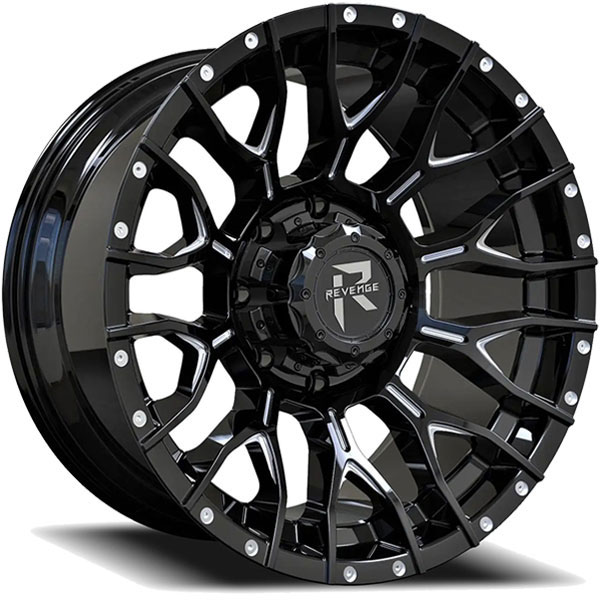 Revenge Offroad RV-201 Black with Milled Windows Center Cap | RimsChoice