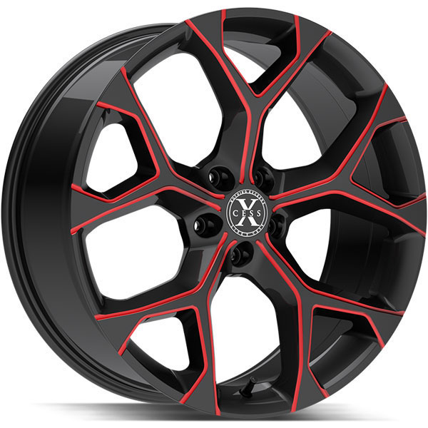 Xcess X05 5 Flake Gloss Black with Candy Red Milled Spokes Center Cap