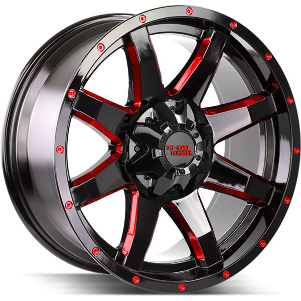 Off-Road Monster M08 Gloss Black with Candy Red Milled Spokes