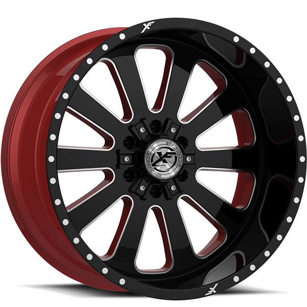 XF Off-Road XFX-302 Gloss Black with Red Milled Spokes and Red Inner